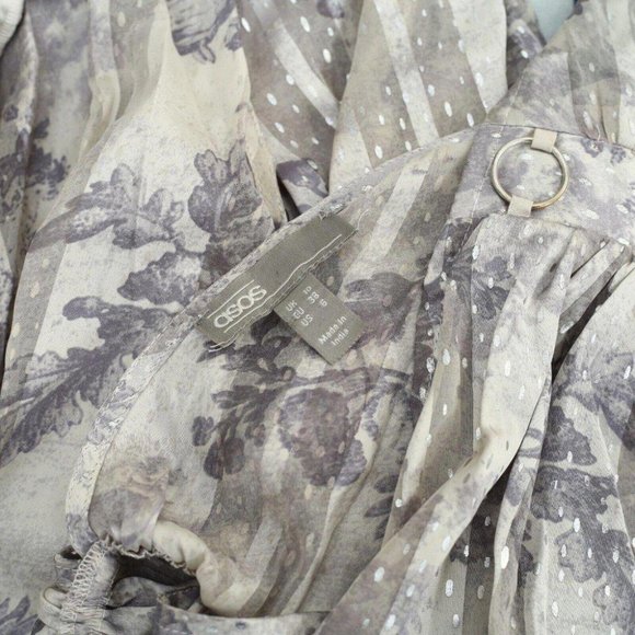 Asos Design Floral Printed Blouse Top Ruched Wrap Volume Sleeves S New - Picture 5 of 5